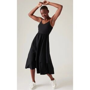ATHLETA | $129 Elation V-Neck Hybrid Midi Dress in Black, Size XL